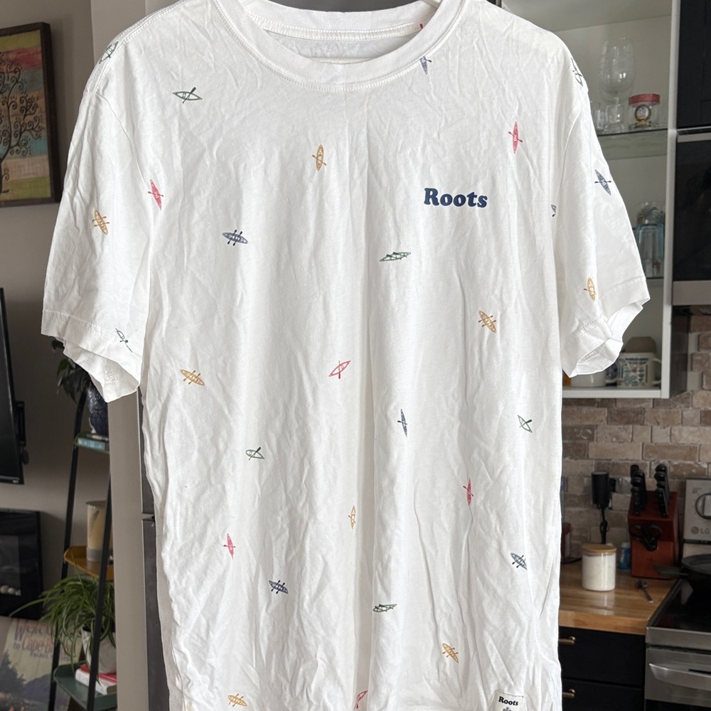 Roots White Short-Sleeve Tee with Multicolor Surf Icons